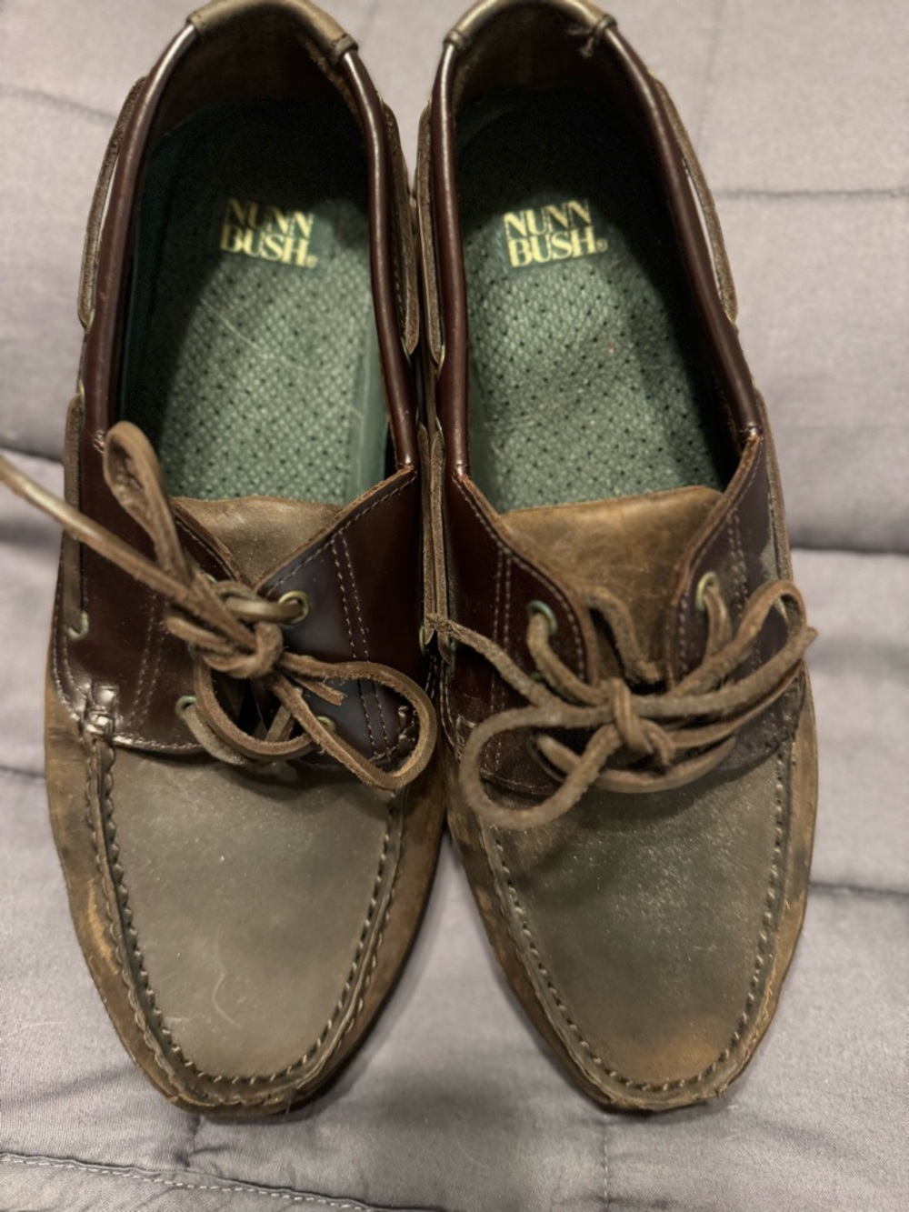 Nunn Bush Two-Tone Brown Leather & Suede Slip-On Boat Shoes